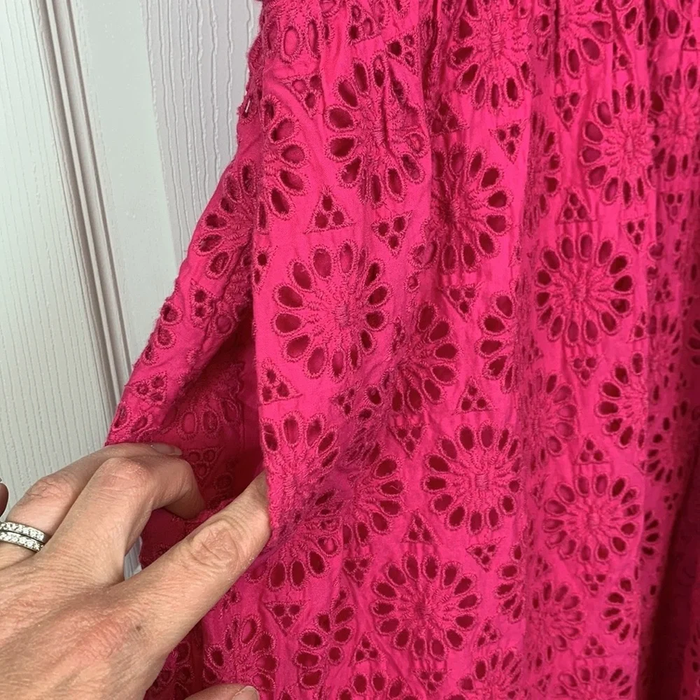 NWT J. Crew bright pink eyelet lace sleeveless maxi dress sz 4